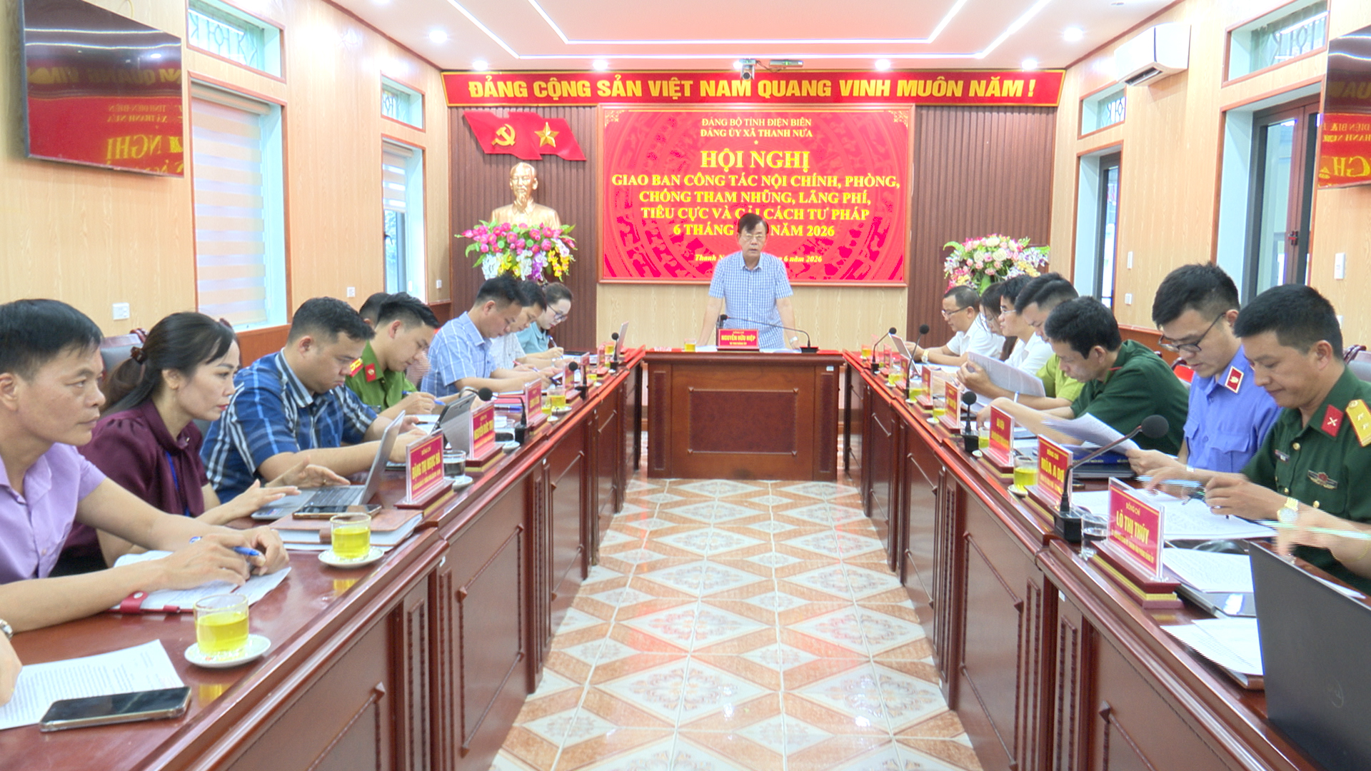 Đảng ủy xã Thanh Nưa tổ chức Hội nghị giao ban công tác nội chính, phòng, chống tham nhũng, lãng phí cải cách tư pháp 6 tháng đầu năm 2026