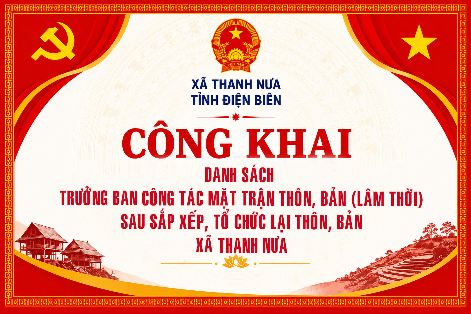 Công Khai danh sách Trưởng ban công tác mặt trận thôn, bản sau sắp xếp thôn, bản xã Thanh Nưa