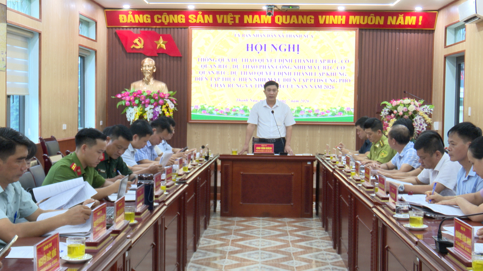 Xã Thanh Nưa họp ban tổ chức diễn tập phòng thủ dân sự, ứng phó cháy rừng và tìm kiếm cứu nạn năm 2026