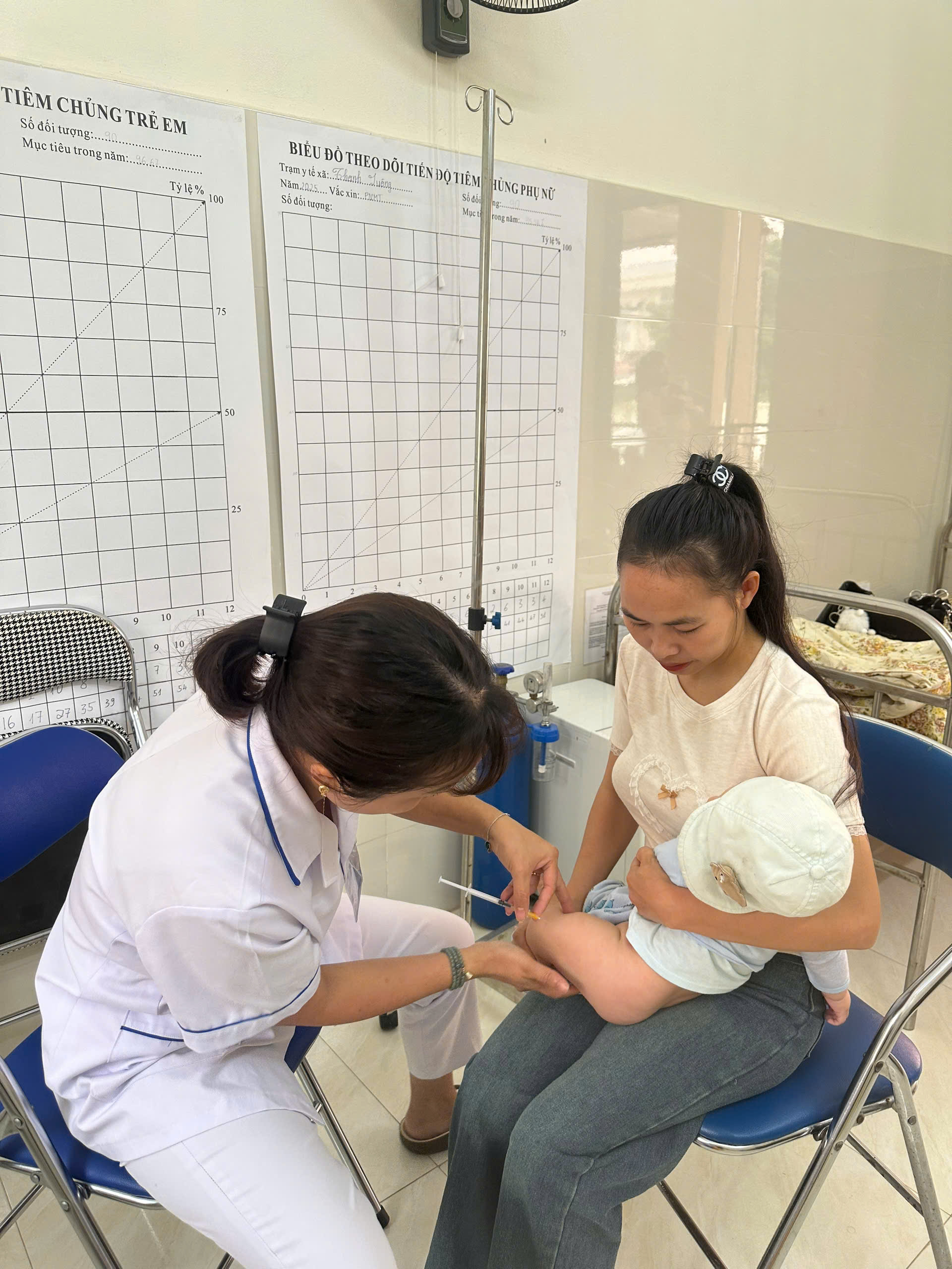 Trạm Y tế xã Thanh Nưa tổ chức buổi tiêm chủng mở rộng định kỳ dành cho trẻ em và phụ nữ mang thai tại điểm chính trạm y tế xã Thanh Nưa