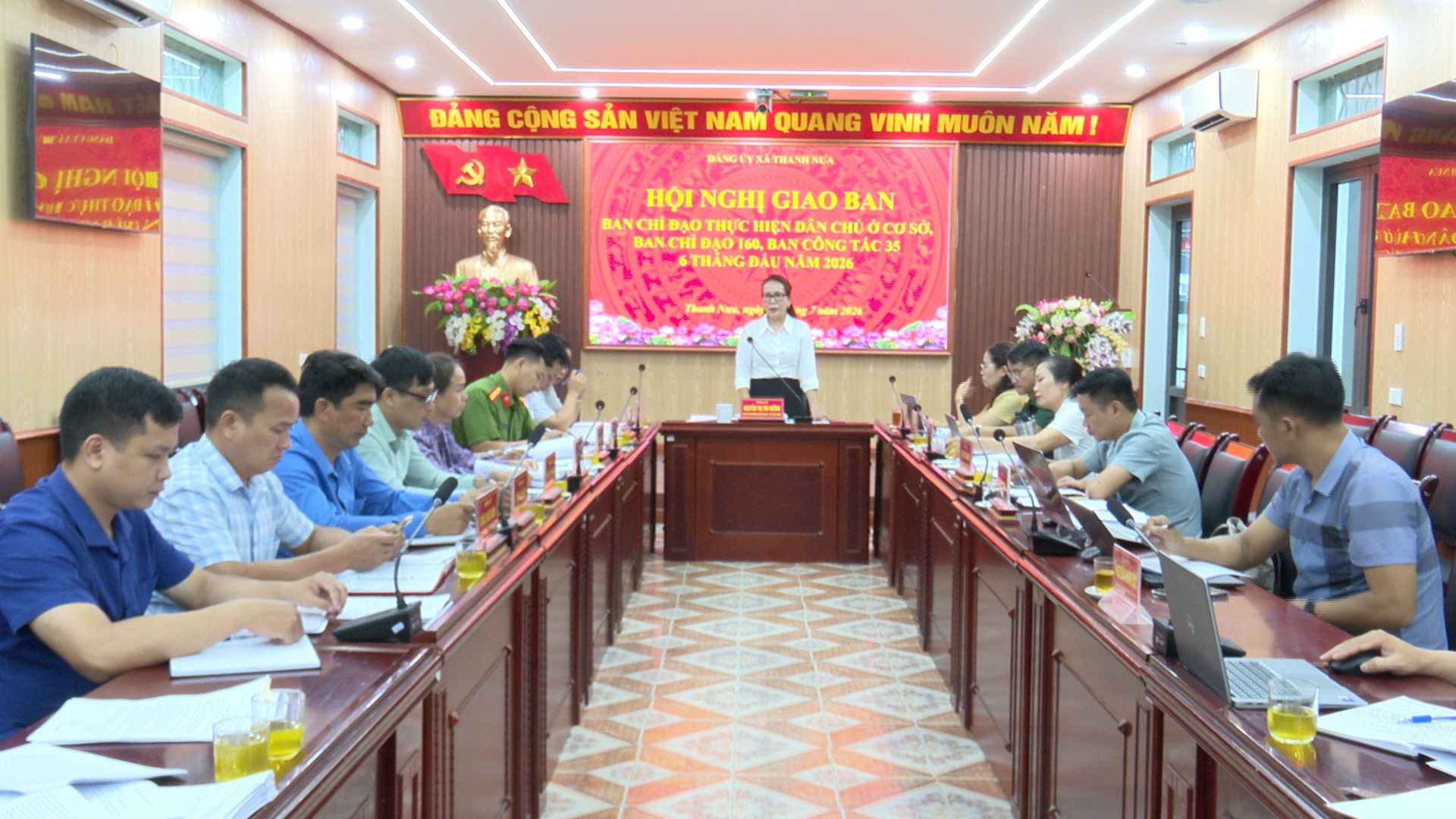 Đảng ủy xã Thanh Nưa tổ chức Hội nghị giao ban Ban chỉ đạo thực hiện dân chủ ở cơ sở, ban chỉ đạo 160, Ban công tác 35, 6 tháng đầu năm 2026