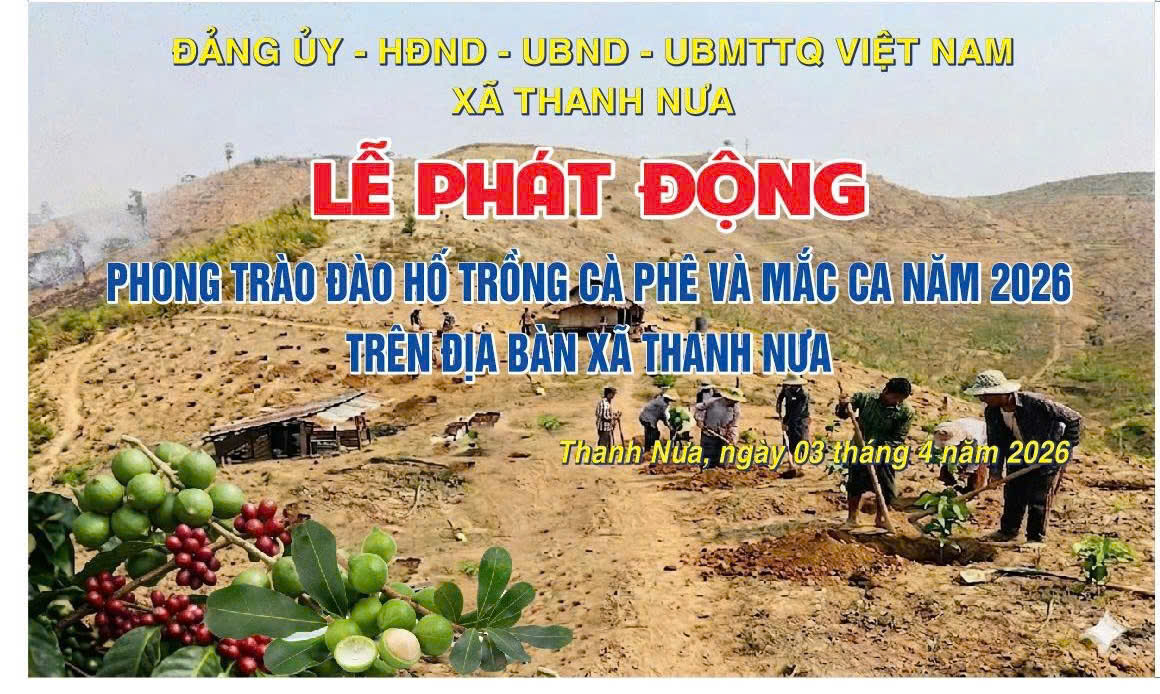 Xã Thanh Nưa tổ chức Lễ phát động ra quân đào hố trồng cây cà phê, mắc ca