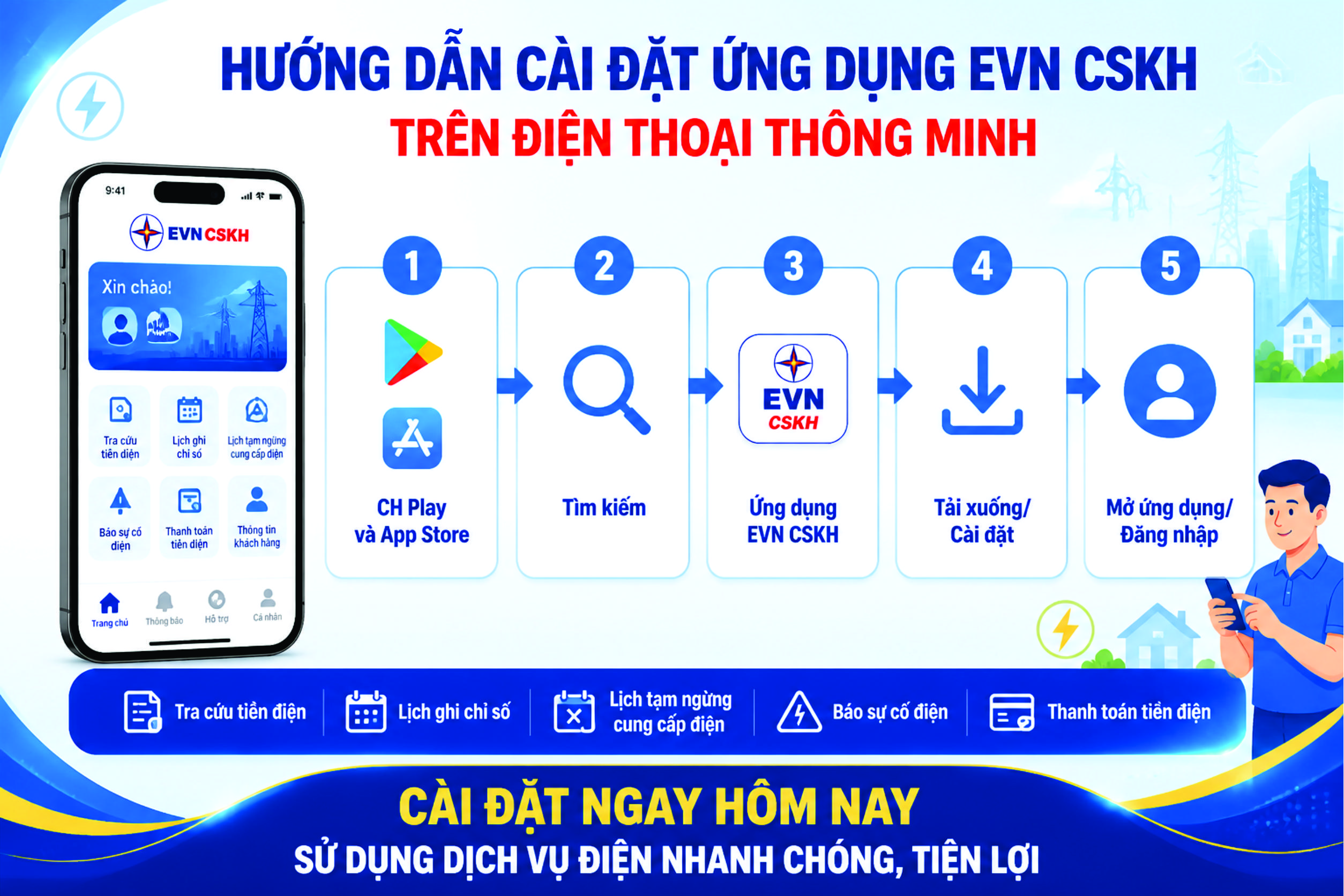 Hướng dẫn Cài đặt ứng dụng EVN CSKH trên điện thoại thông minh