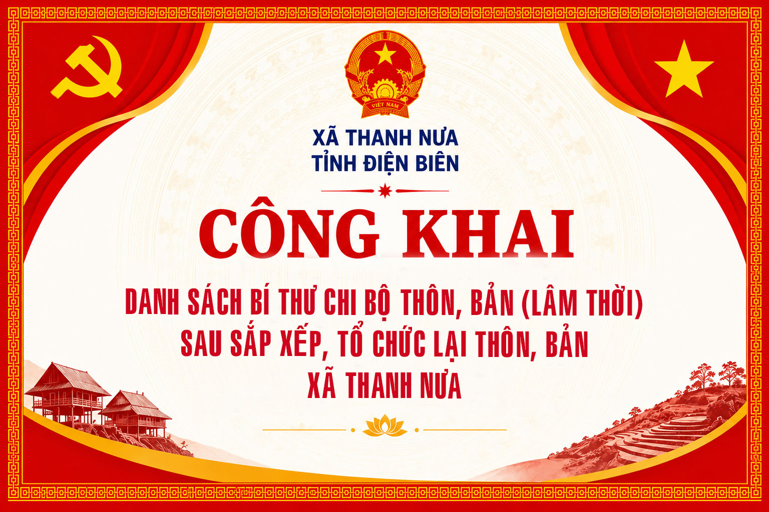 Công Khai danh sách Bí  thư Chi bộ thôn, bản sau sắp xếp thôn, bản xã Thanh Nưa